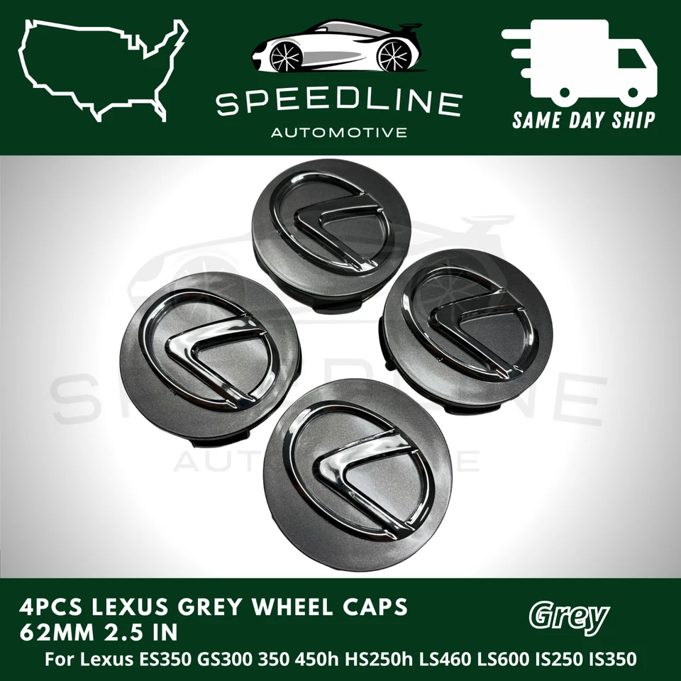 Tapacubos centrales de rueda gris oscuro y cromo 4 piezas LEXUS 62 MM 42603-30590 logotipo insignia Foto 2 de 2