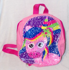 Girls Small Sequins Backpack Bag Double Picture Unicorn Rainbow Pink 10"