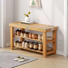 3Tier Bamboo Shoe Rack Seating Bench Hallway Storage Holder Stand Organiser