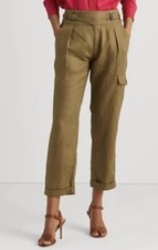 Lauren Ralph Lauren Pleated Linen Straight Pants Olive Size 16 NWT 145