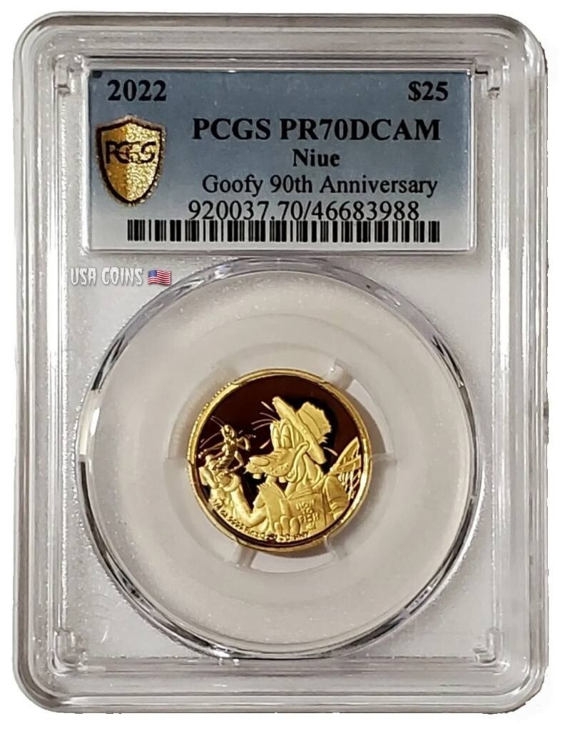 2022 1/4 Oz GOLD $25 Niue 90TH ANNIVERSARY OF GOOFY PCGS