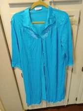 Vintage Lingerie Vanity Fair Robe Waltz Length Button Front Turquoise Blue M