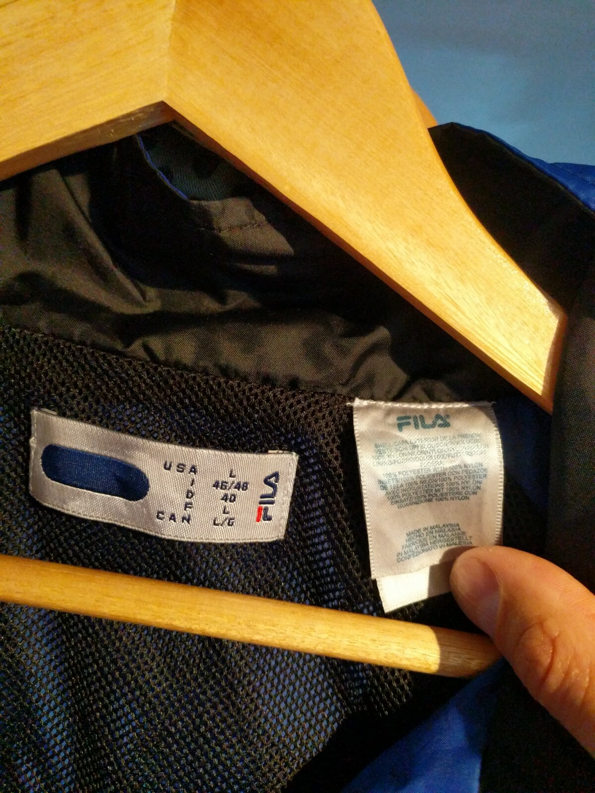 Giacca a vento vintage Fila Poly blu elettrico L