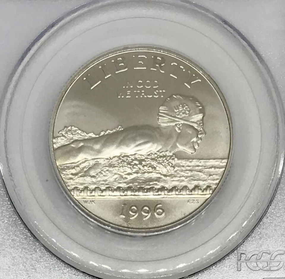 1996 S Swimming Half Dollar PCGS MS69 *Rev Tye's* #1954 - Image 2 of 4