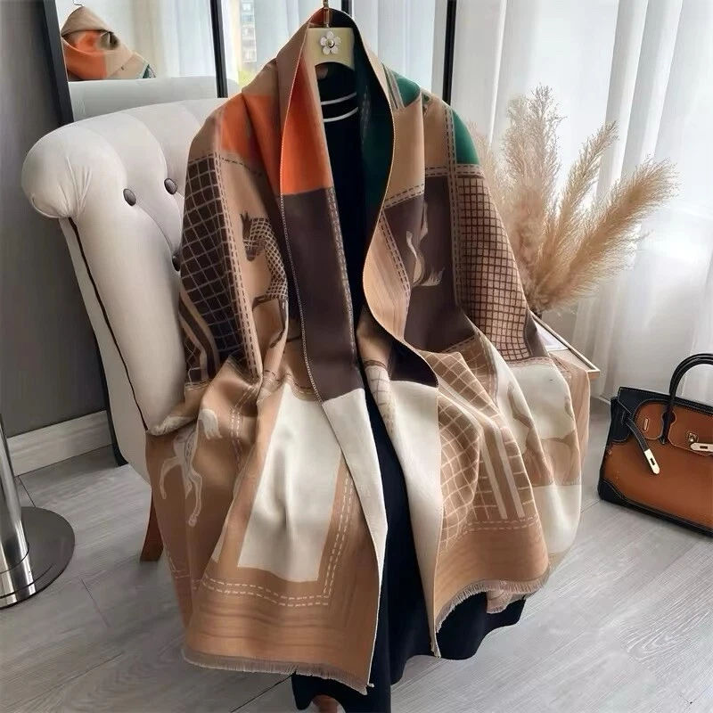 New Horse DesignSimulated Winter Shawl Cashmere Pashmina Touch Unisex Bufanda UK