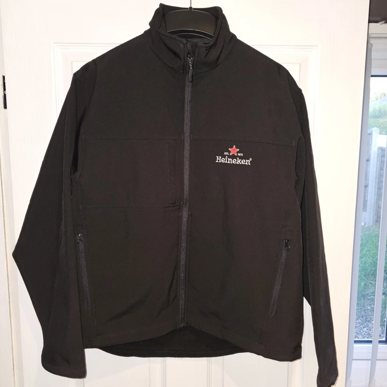 Heinekin Softshell Men's Black Jacket, Size L, BNWT with Heinekin Logo