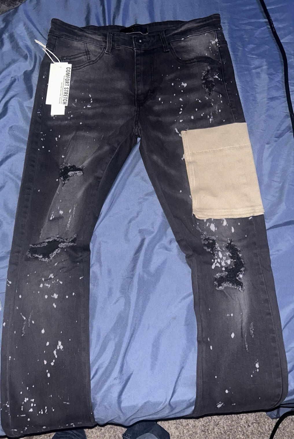 KDNK Black Slim Fit Stretch Distressed Paint Splatter Patch 