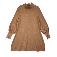 Tahari Puff Sleeve Sweater Dress Turtle Cowl Neck Size XL Brown Knit