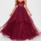 Abikleid Ballkleid Abendkleid V-Ausschnitt Tüll bodenlang burgunderrot, wie neu