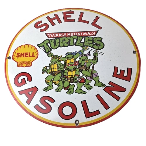 Vintage Shell Gasoline Sign - Teenage Mutant Ninja Turtles Gas Porcelain Sign
