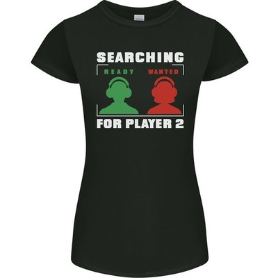 Player Zwei Gesucht Lustig Einzeln Tag Spielen Damen Petite Schnitt T-Shirt