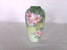 RS GERMANY Prussia 5 1/4" PINK DOGWOOD ? FLOWERS Hand Painted CABINET VASE