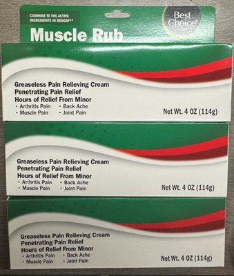 3 TUBES BEST CHOICE MUSCLE RUB GREASELESS PAIN RELIEVING CREAM 4OZ EACH SEALED