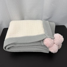 Pottery Barn Kids Heirloom Knit Baby Blanket 40 x 30 Cream Pink Gray Girls