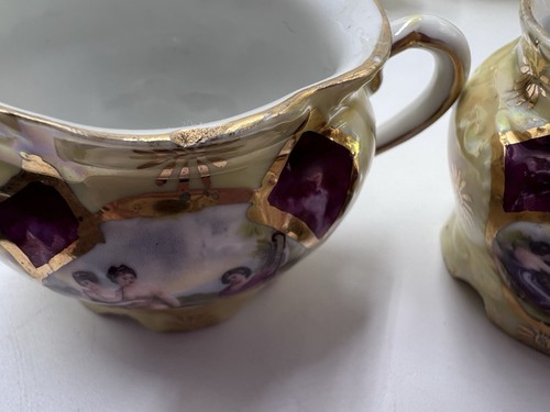 Vintage Lusterware Victorian Women Yellow Red Gold Trim Tea Set 13 Pc - Picture 11 of 15
