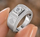 2 Ct VVS1 D Hip Hop Mens Real Moissanite Ring Square Halo 925 Silver Pave Size 9