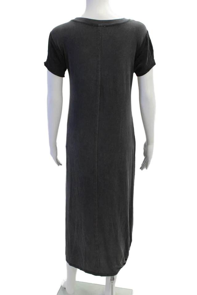 Espléndido Vestido Camisa Para Mujer Manga Corta Cuello Redondo Abertura Lateral Gris Talla XS Foto 3 de 4