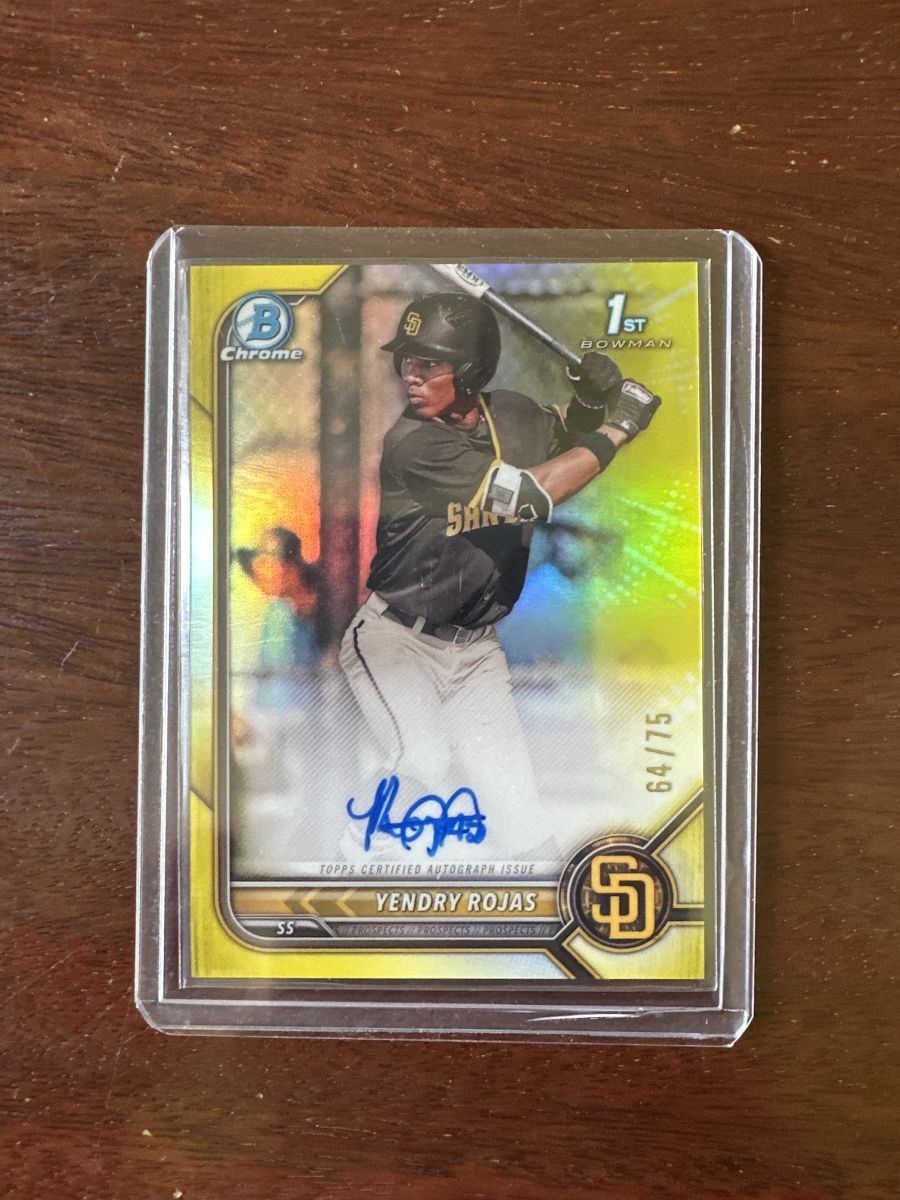 2022 Bowman Chrome Prs. Auto Yendry Rojas Yellow Refractor 1st Bowman 64/75
