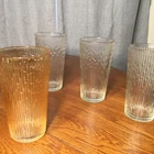 Set of 4 Vintage Jeannette Finlandia Arctic Ice Tree Bark Clear 16 oz Tumblers