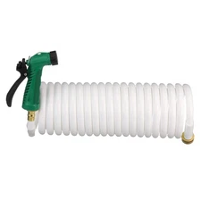 Seachoice Coiled Washdown Hose w/ Sprayer & Brass Fittings, 25 Ft., White