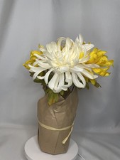 New Ashland Artificial Floral White Yellow Dahlia 6 Lg Blooms Pot 9  x12  HOM16