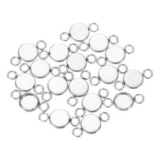 20Pcs 6mm Stainless Steel Cabochons Setting Blank Connector Base Silver 