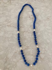 Genuine Lapis Lazuli necklace, 26" natural pearls, 14K beads. Perfect condition.