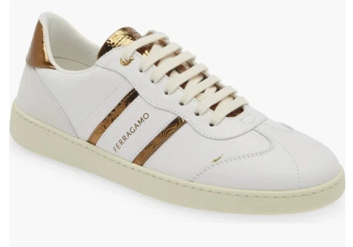 Ferragamo — Ferragamo Achille 2 Low Top Sneakers 766323, Bianco Ottic RIACE - Retail $830