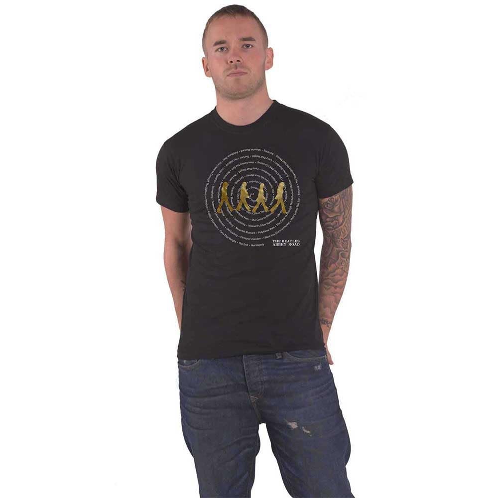 The Beatles Mens Tee Abbey Road Songs Swirl T-Shirt L Black Black Black 5690₽