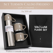 Thermos Borraccia da Viaggio 500ml 3 Tazzine Set Portatile Caldo Freddo Caffè Tè