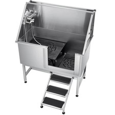 Stainless Steel Dog Washing Station, 50 inch Pet Grooming Tub w/ Stairs, PE Wate