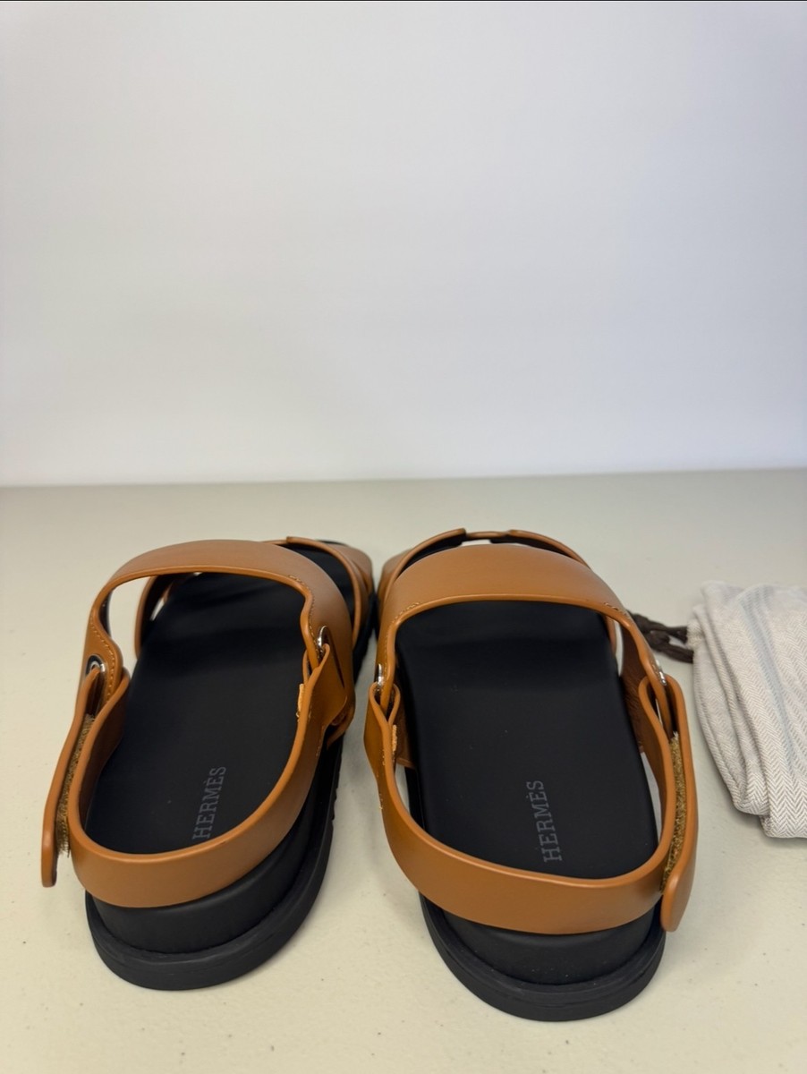 Hermes Genius Sandals Size 42 Naturel Leather Slipper Strap