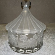 VTG GOEBEL Lead-Crystal CAROUSEL Circus ANIMALS Satin Tent Covered Candy Dish