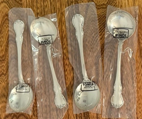 4 NOS Towle French Provincial Sterling Cream Soup Spoons  6 1/4"  No Monogram