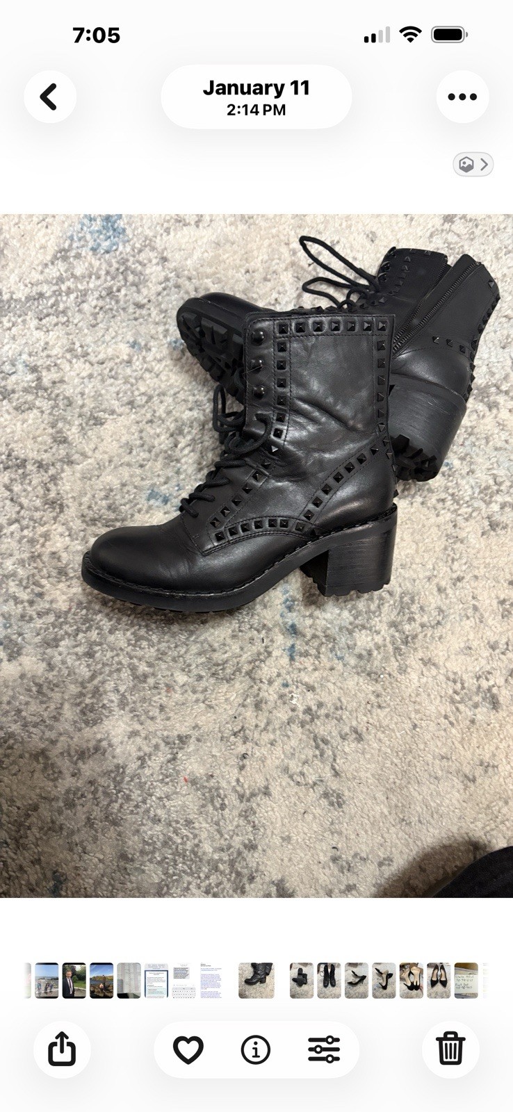ASH Black Studded Leather Combat Ankle Boots Lace Up Zipper Block Heel Women