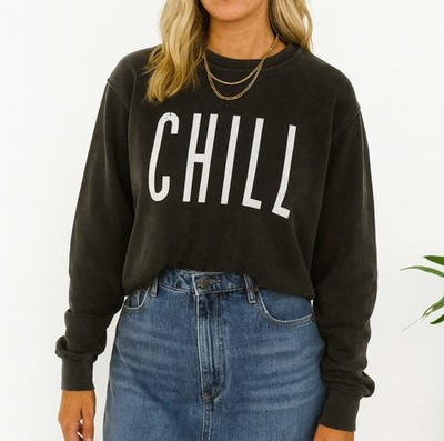 Women's Crewneck Sz Med cotton Sweatshirt Sweater Gray Chill Boho Casual Lounge