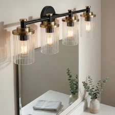 Bathroom vanity light matte black and gold light fixture clear lamp shape
