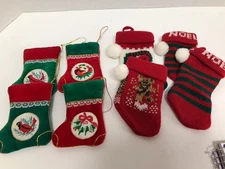 Lot of 8 Mini Christmas Stockings Felt Knit Ornaments Crafts Decoration