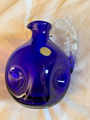 AGS Hand Blown Art Glass Pinched Pitcher Cobalt Blue Murano 4.25''