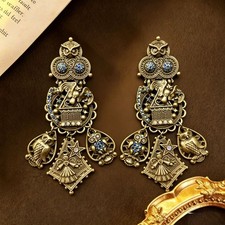 Retro Wise Owl Embossed Stud Earrings Antique...