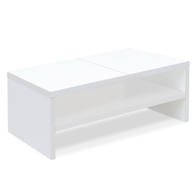 TEAMIX 2 Tier White Monitor Riser Stand, Wood Desktop Stand