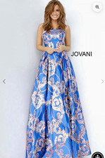 Jovani Strapless Blue and Gold Baroque Ball Gown Size 8 excellent condition