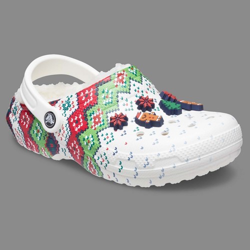 Crocs Size M10/W12 Classic Lined Holiday Christmas Charm Clogs Shoes White - Picture 5 of 8
