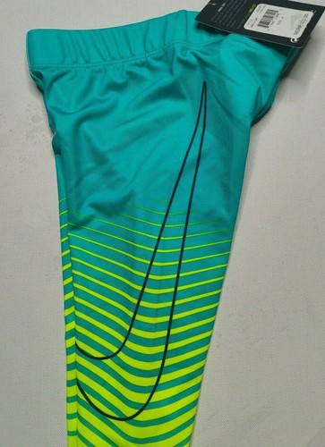 NIKE Dry Girls Size 4 Hyper Jade Swoosh Logo Dri-fit Athletic Leggings NEW - Picture 2 of 10