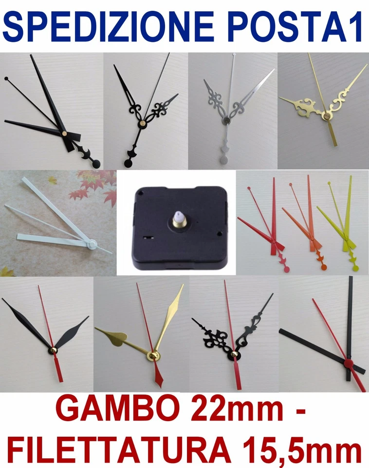 MECCANISMO SILENZIOSO MOVIMENTO OROLOGIO DA PARETE PRECISO MURO 22mm + LANCETTE