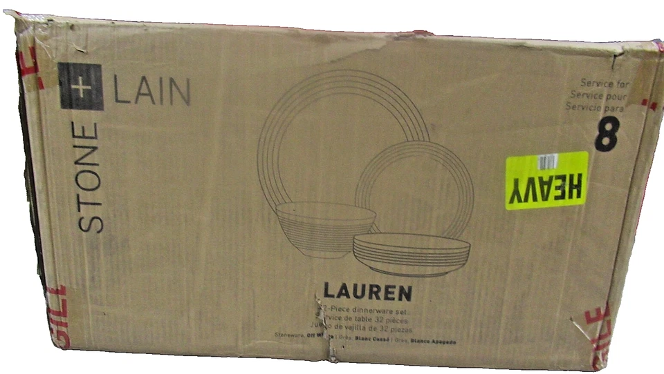 Juego de vajilla redonda Stone Lain Lauren moderno de gres de 32 piezas, blanco roto Foto 3 de 4