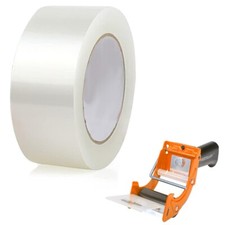 A 50mm 100-meter box sealed with transparent packaging tape tightly wrapped