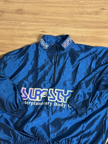 90s Surf Style Windbreaker Set Shorts Blue Iridescent Jacket - Picture 3 of 9