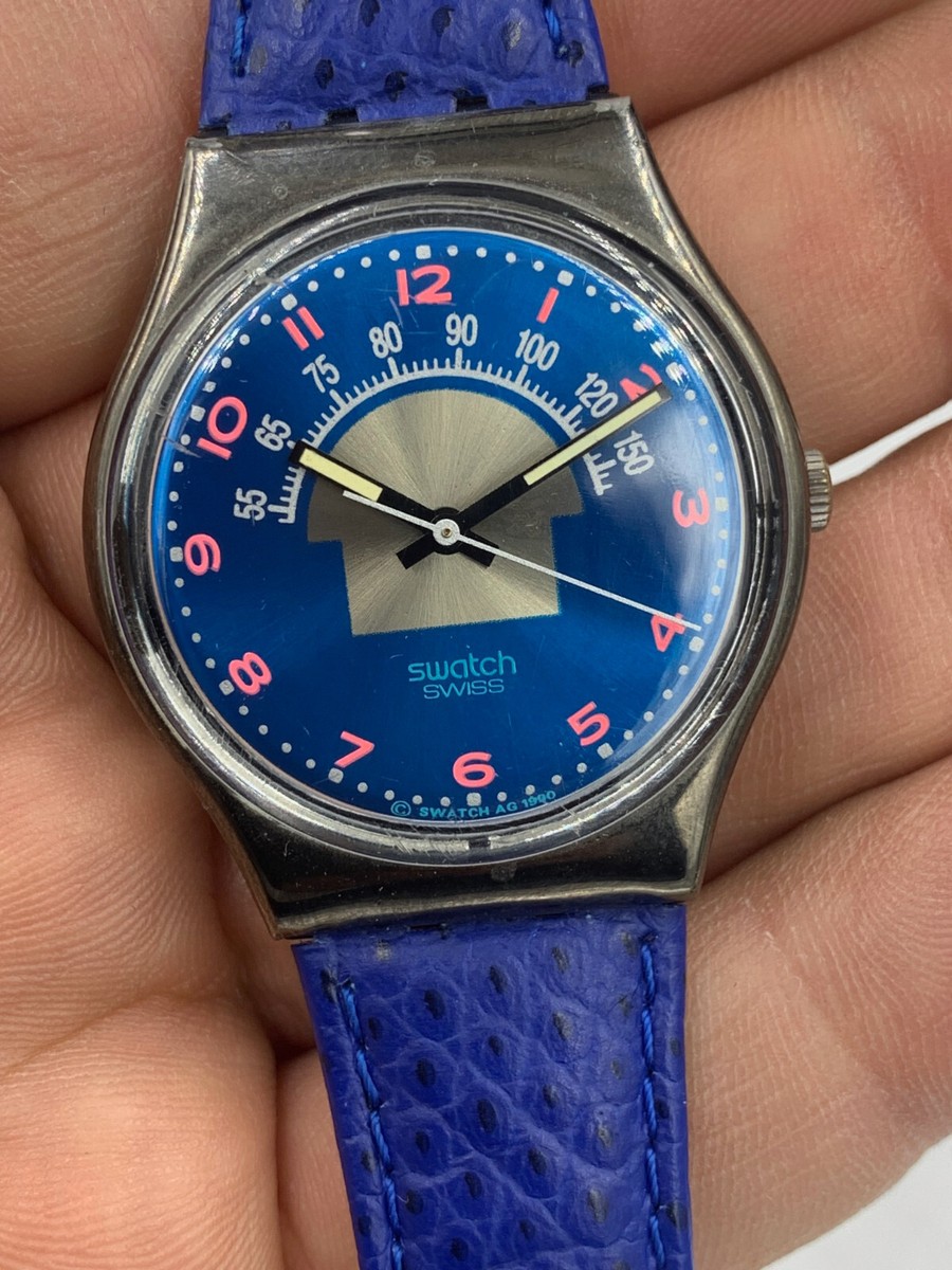 Swatch Watch Blue Tune GX119 leather 34mm 1990 unisex working new