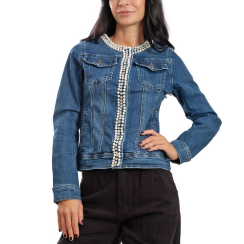 Giubbotto donna giacca jeans denim giacchetto giubbino perle TOOCOOL SA6612 - Afbeelding 1 van 8